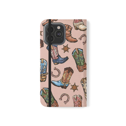 Western Boots Flip Wallet Phone Cases Pink