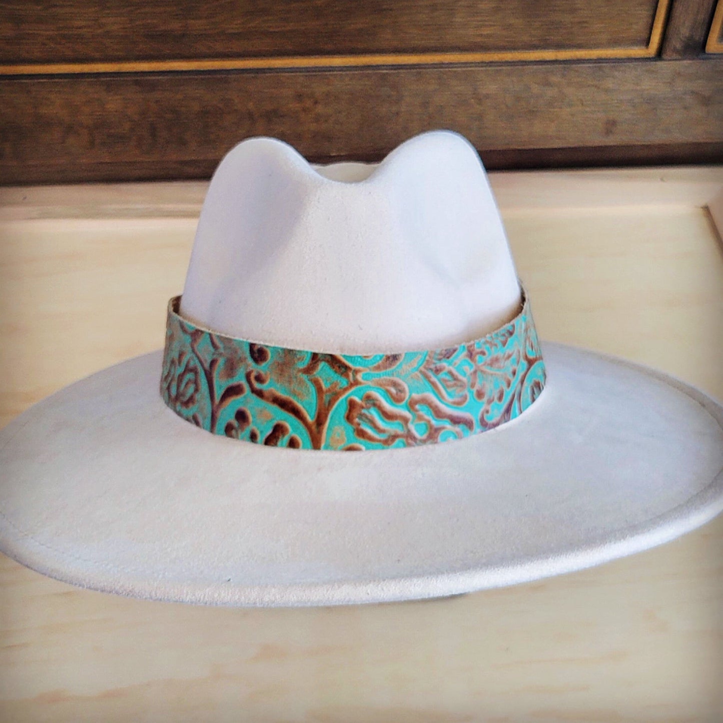 Wide Genuine Leather Cowboy Turquoise Hat Band Only 953u