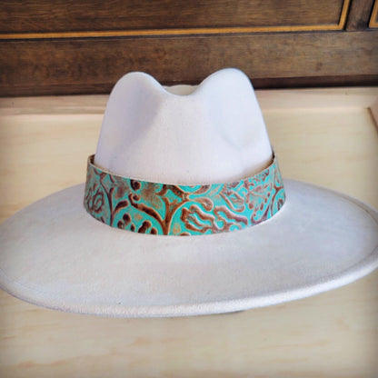 Wide Genuine Leather Cowboy Turquoise Hat Band Only 953u
