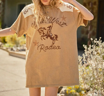 The Wild West Rodeo Embroidered T-Shirt Dress