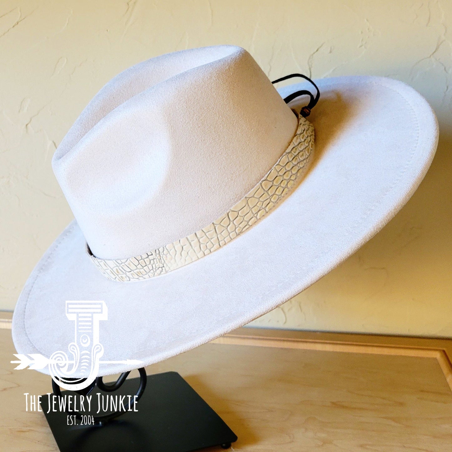 **White and Gold Gator Embossed Leather Hat Band Only w/ Turquoise Slab 951v