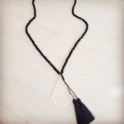 **Midnight Faceted Bead Lariat with Gilded Teardrop Necklace 257lz
