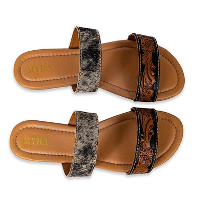Tambra Mesa Hair-On Hide & Hand-Tooled Leather Sandals