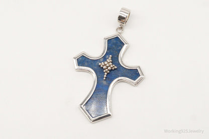 Designer Whitney Kelly Large Lapis Lazuli Cross Sterling Silver Pendant