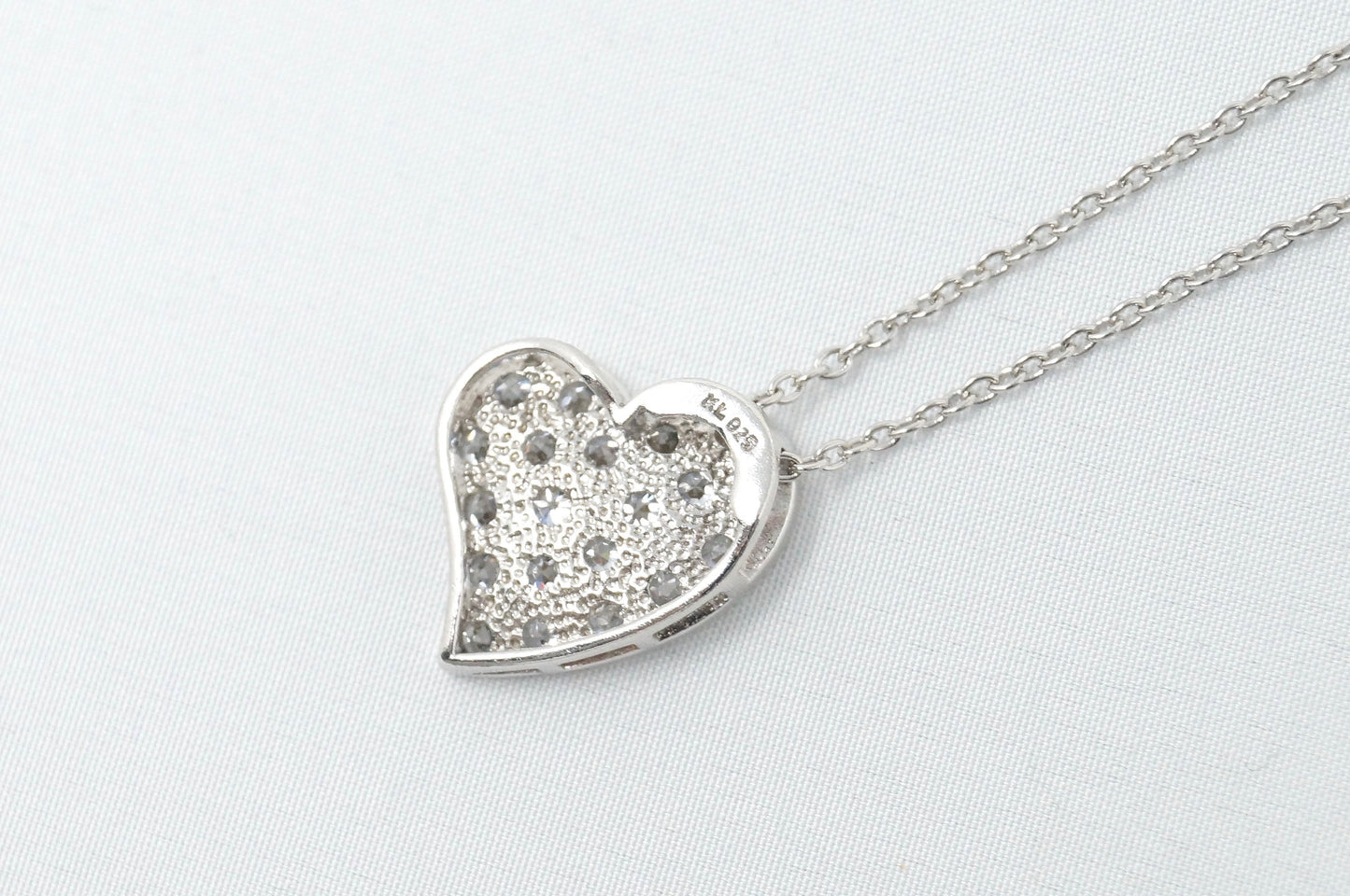 Vintage Simulated Diamond Accented Sweetheart Heart Sterling Silver Necklace 18"