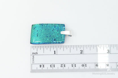 Large Vintage Dichroic Glass Sterling Silver Necklace Pendant