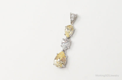 Vintage Large Citrine Cubic Zirconia Sterling Silver Pendant