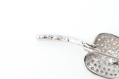 Vintage Cubic Zirconia Leaf Sterling Silver Brooch Pin