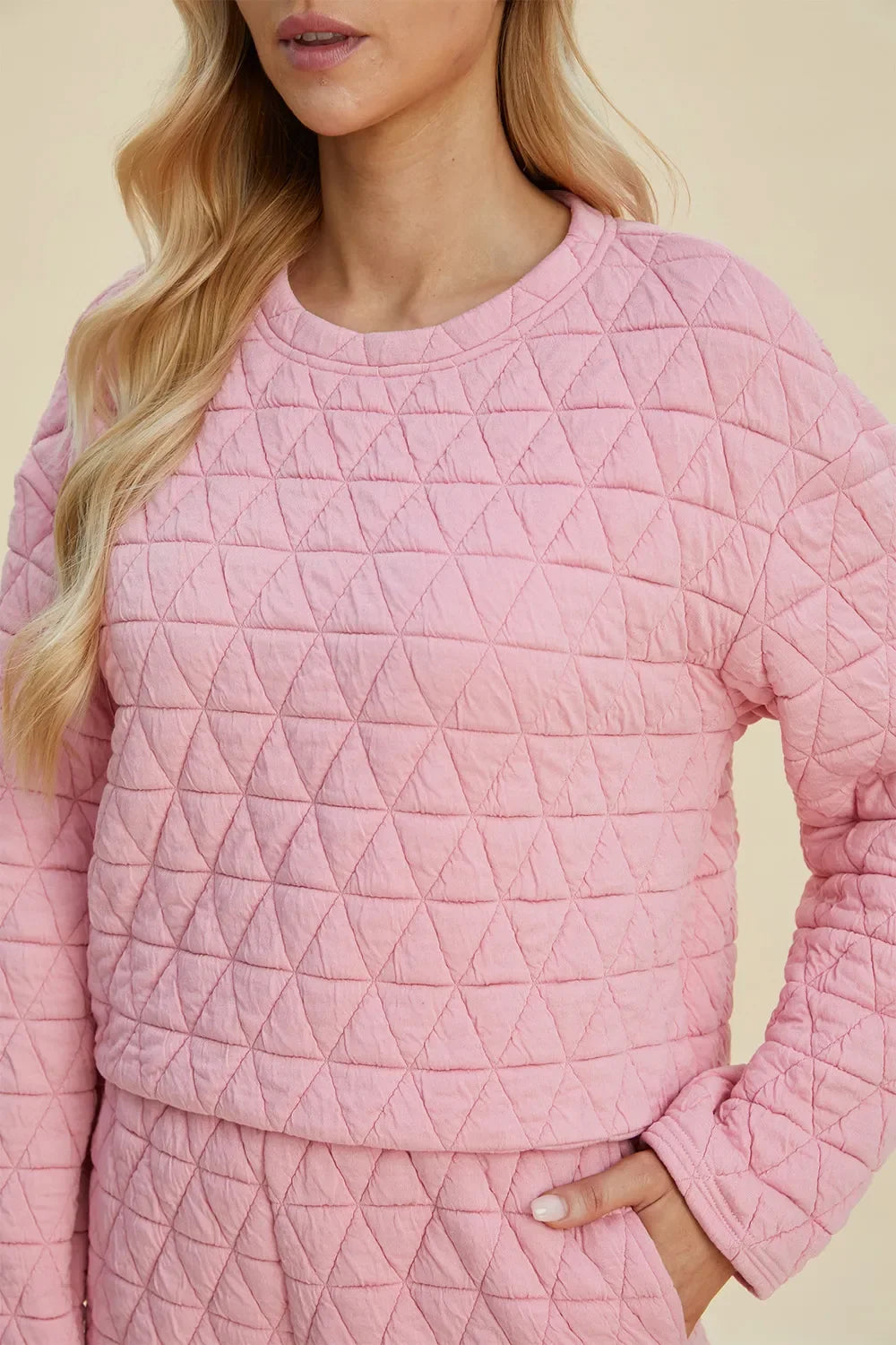Double Take Textured Long Sleeve Top & Shorts Set