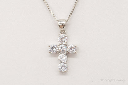 Vintage Cubic Zirconia Cross Sterling Silver Necklace