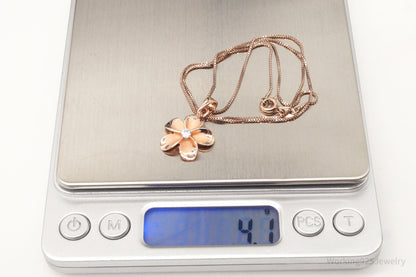 Vintage Cubic Zirconia Rose Gold Vermeil Sterling Silver Flower Necklace