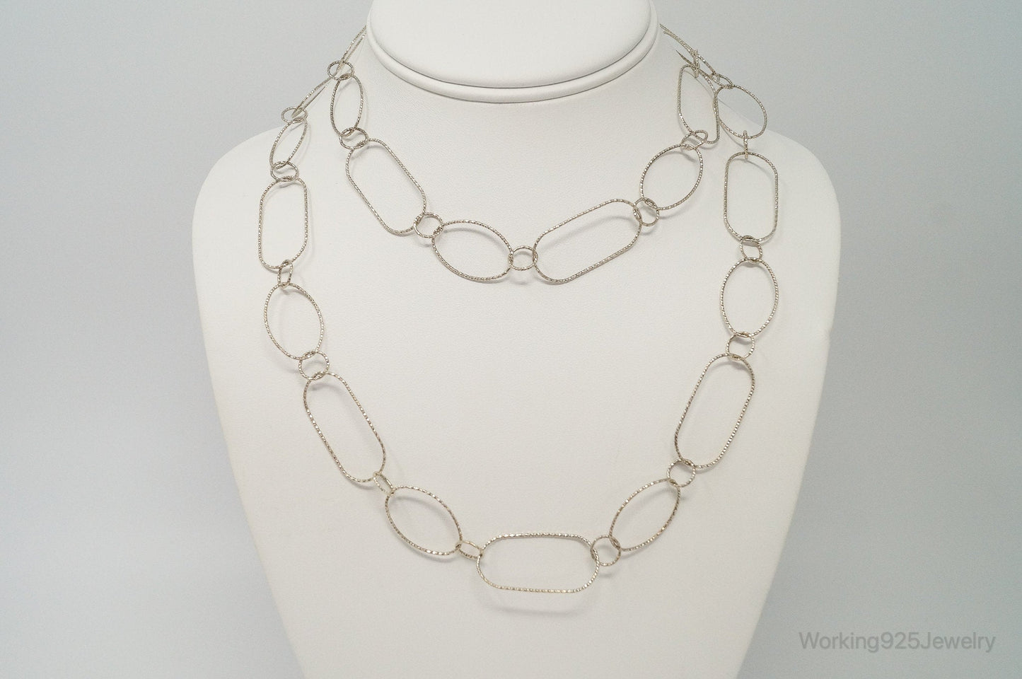 Long Designer Silpada Oval Link Textured Sterling Silver Necklace