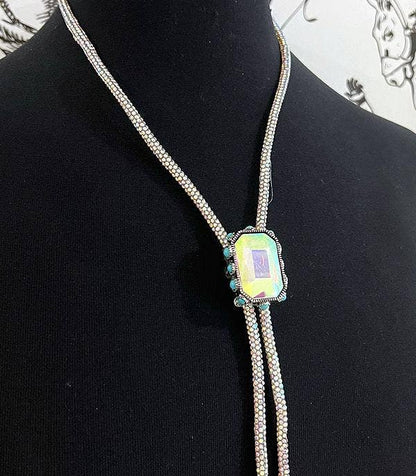 Iridescent Glass Stone Bolo Necklace