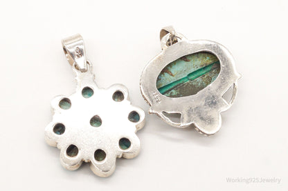 Vintage Turquoise Pearl Bali Style Sterling Silver Pendant Set