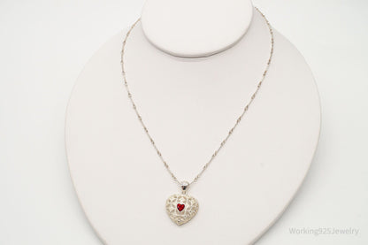 Vintage Avon Garnet Heart Sterling Silver Necklace