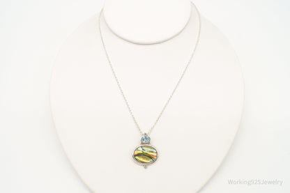 Vintage Paua Abalone Shell Blue Topaz Sterling Silver Necklace