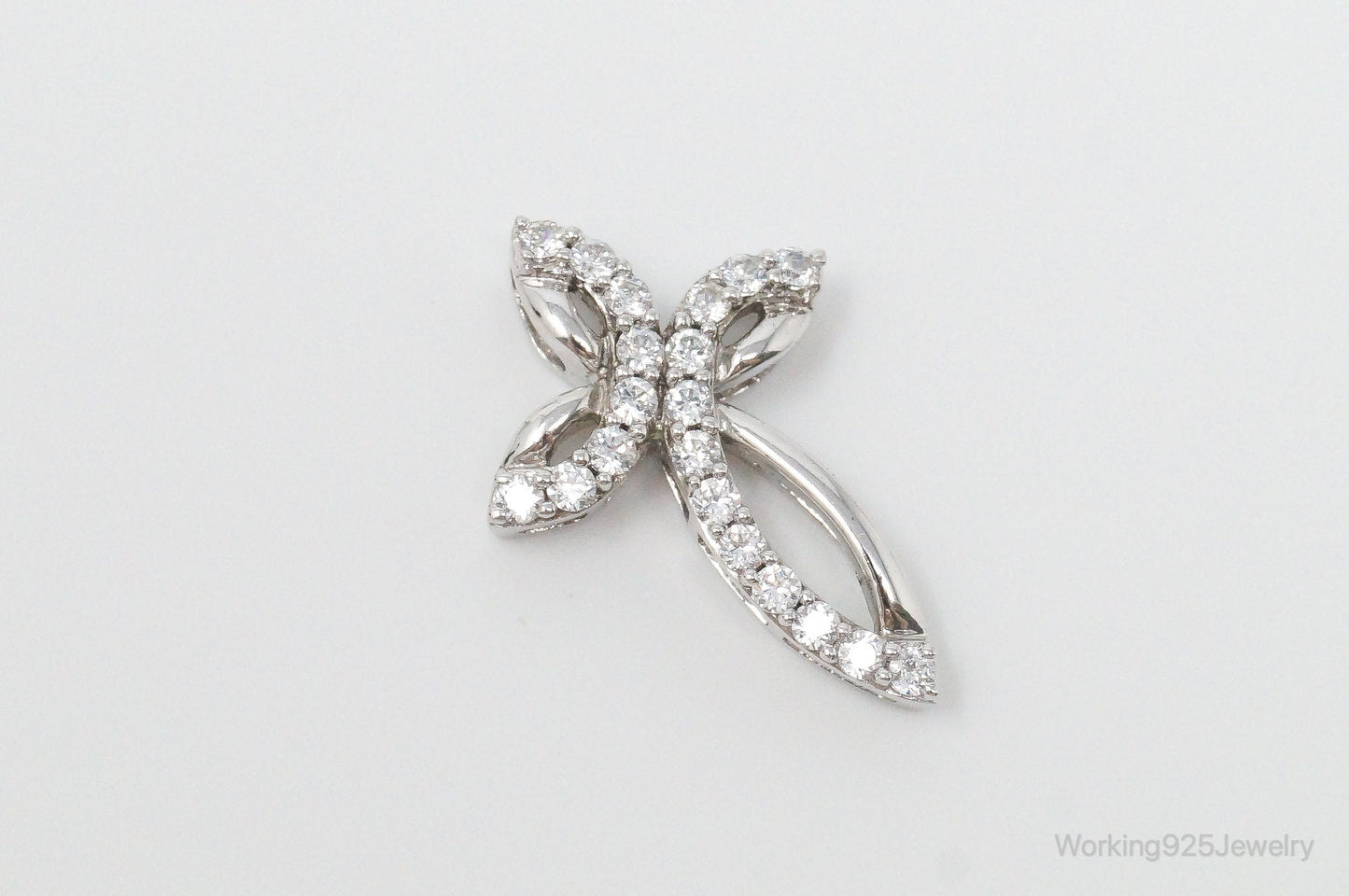 Vintage Cubic Zirconia Cross Sterling Silver Necklace Pendant