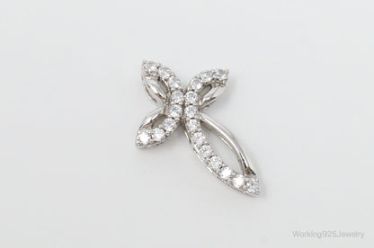Vintage Cubic Zirconia Cross Sterling Silver Necklace Pendant