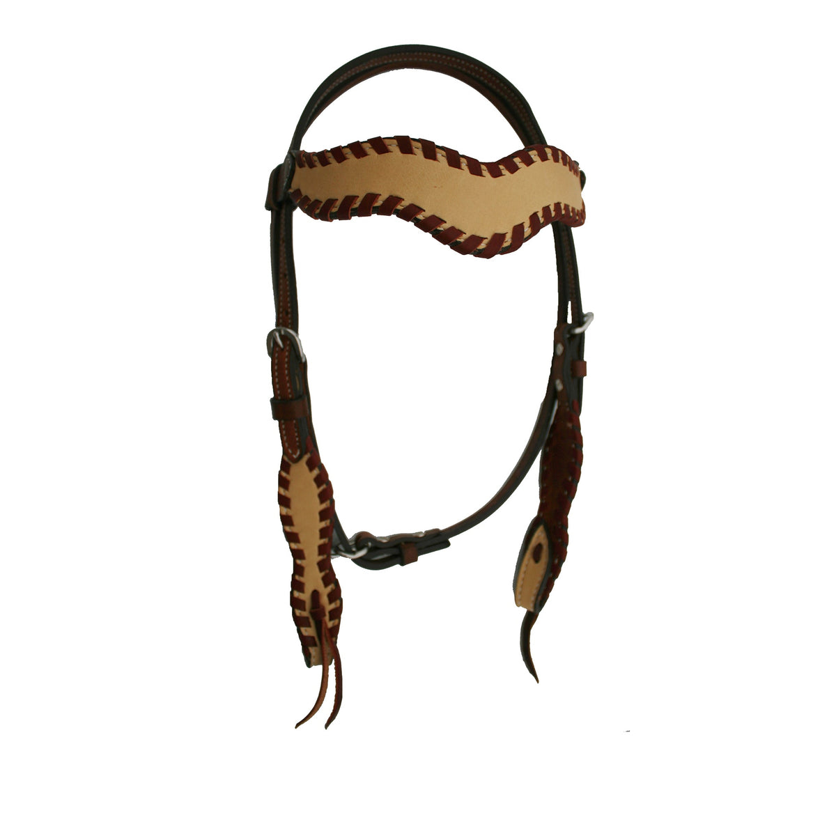 2117-WH 1-1/2" Wave browband headstall toast leather palomino overlay with whip lace