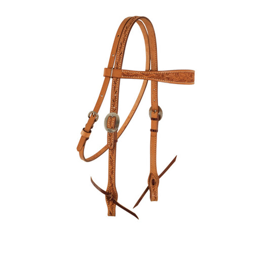 E-2800-AA Elite 1-1/2" contour browband headstall golden leather floral tooled