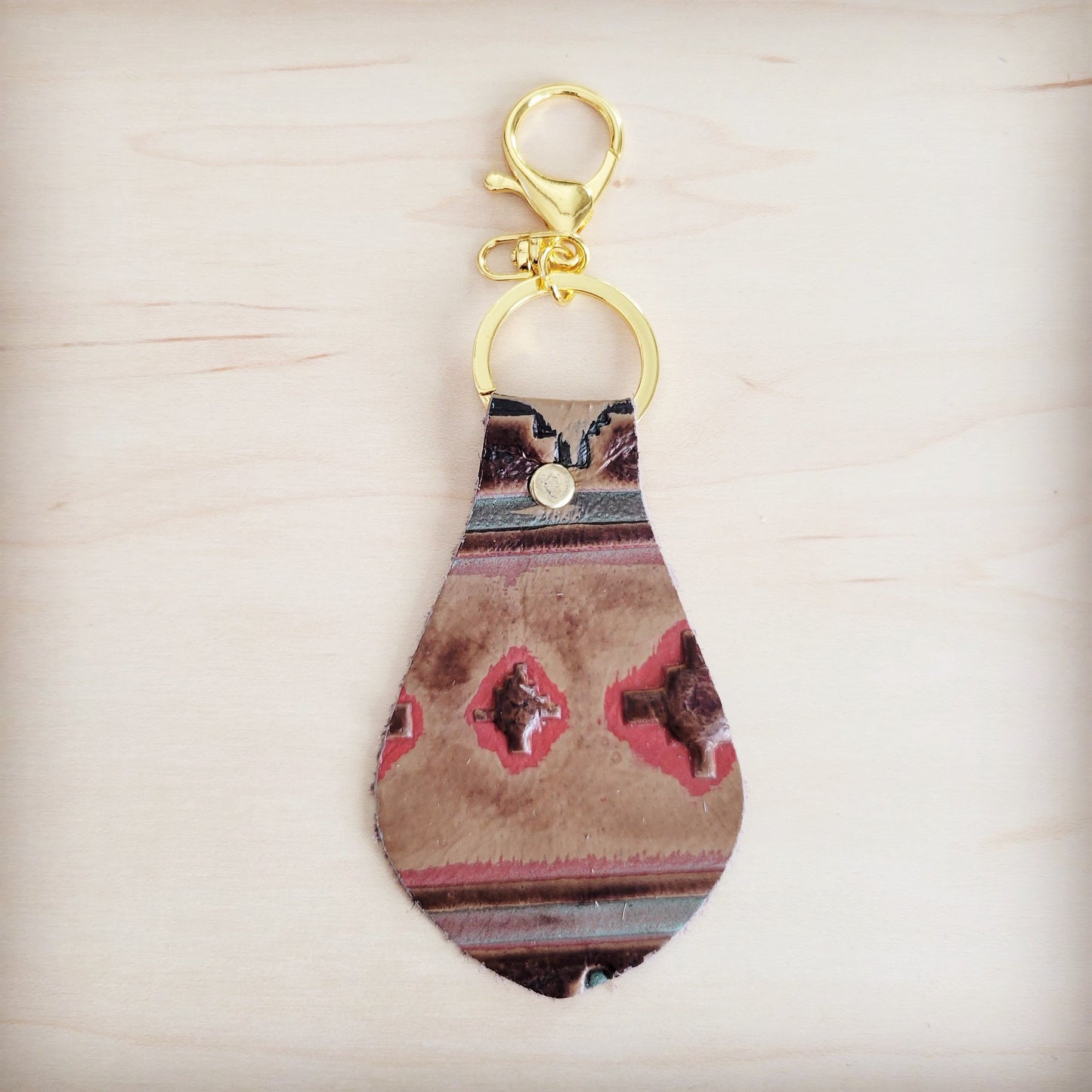 Leather Keychain-Red Brown Navajo 702L