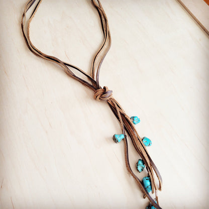 Rustic Knotted Leather Cord Necklace with Turquoise 263g