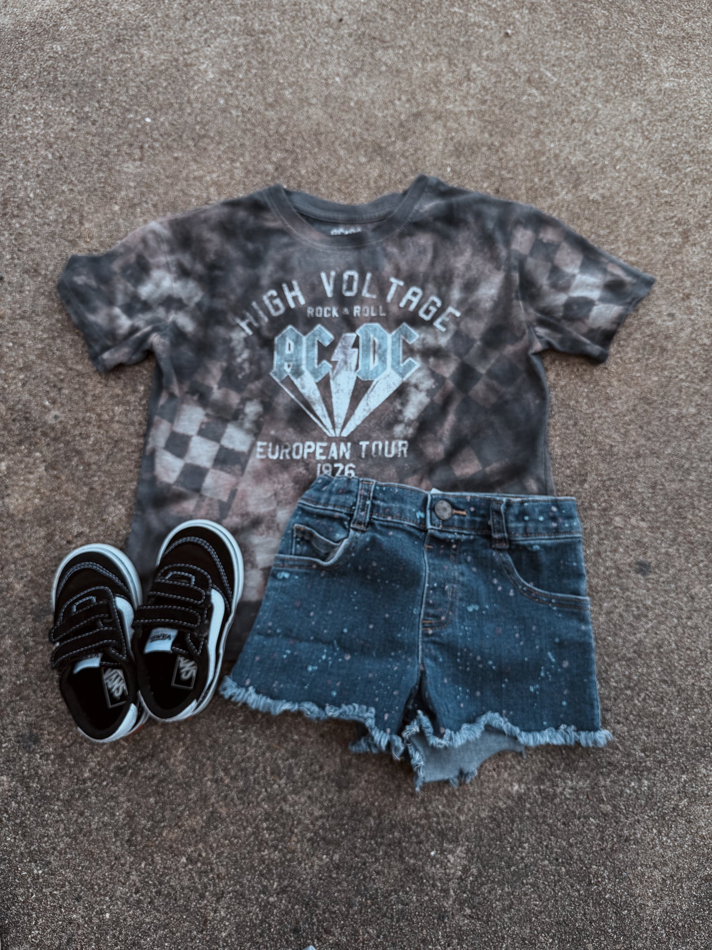 Upcycled By Katie: AC/DC High Voltage Tee – Hand-Bleached One-of-a-Kind (Kids S 6/6X) Shirt – Graphic Tee