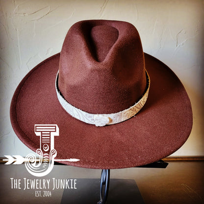 **Boho Western Felt Hat w/ Choice of Leather Hat Band w/ Turquoise Slab-Brown 980h