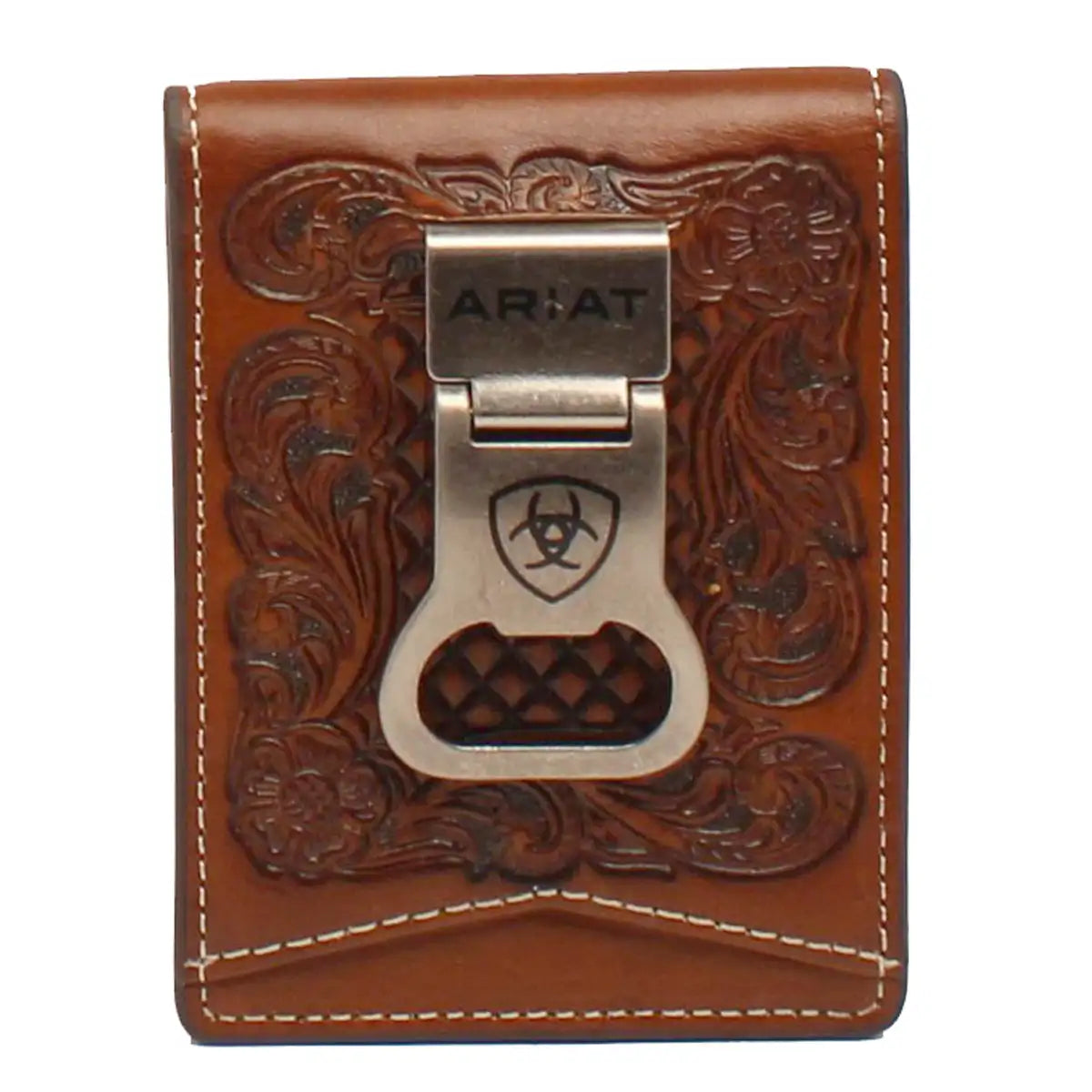 Ariat Embossesd Floral Basketweave - Men's Bi-Fold Money Clip Wallet