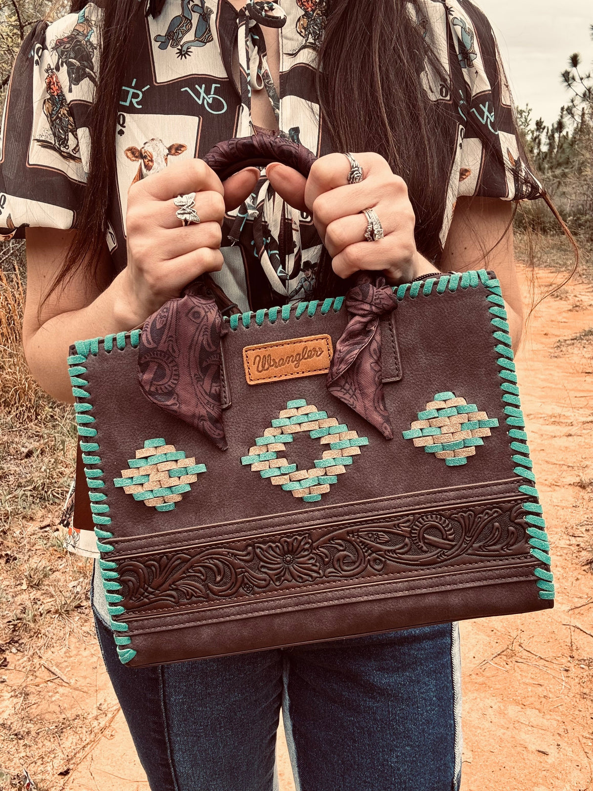 Wrangler Whipstitch Aztec Satchel/Crossbody