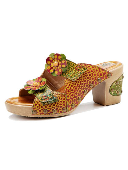 Vintage Handmade Fish Mouth Floral Sandals