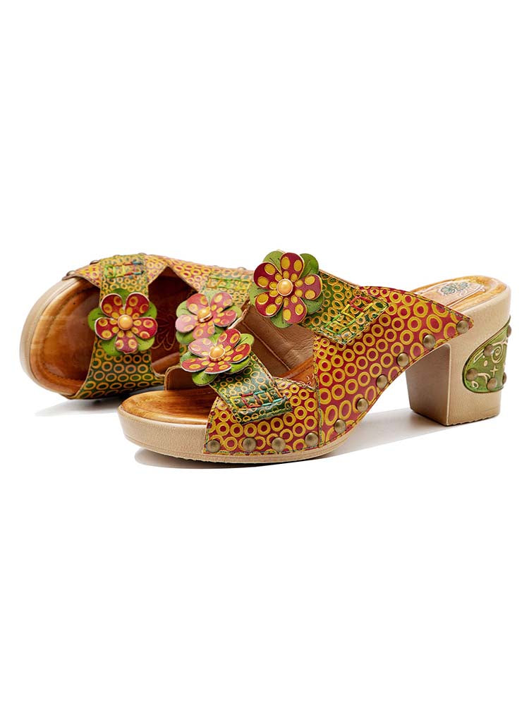 Vintage Handmade Fish Mouth Floral Sandals