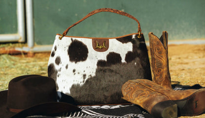 Loyal West Large Hobo Bag In Black & White Cowhide