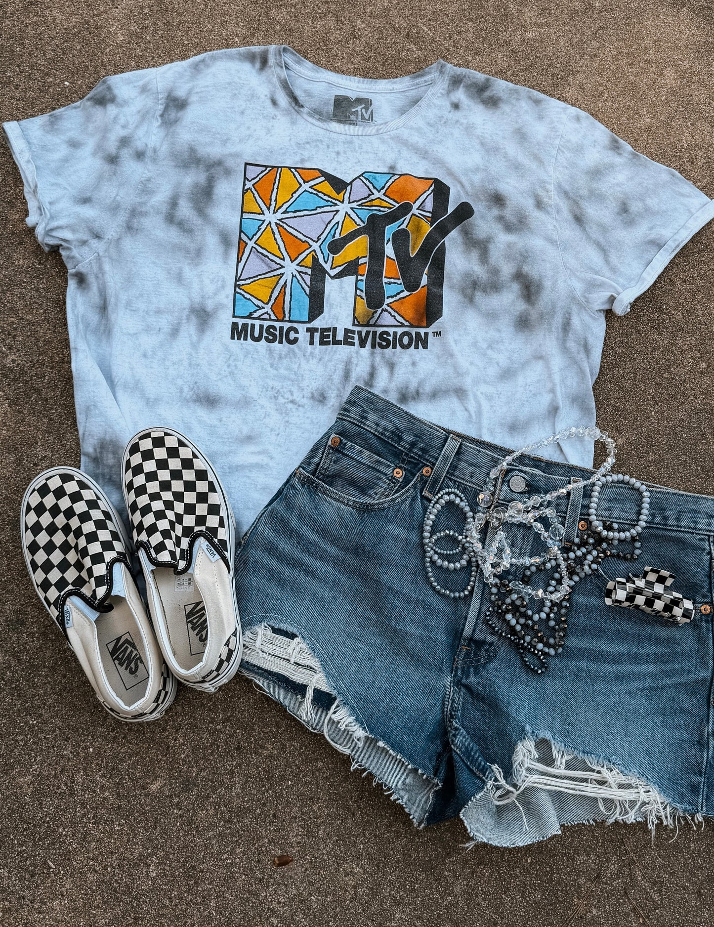 Upcycled By Katie: MTV Music Television Tee – Hand-Bleached One-of-a-Kind (2XL) Shirt