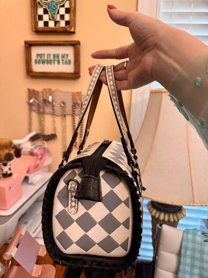 Checker Tooled Leather Speedy Crossbody — Gray