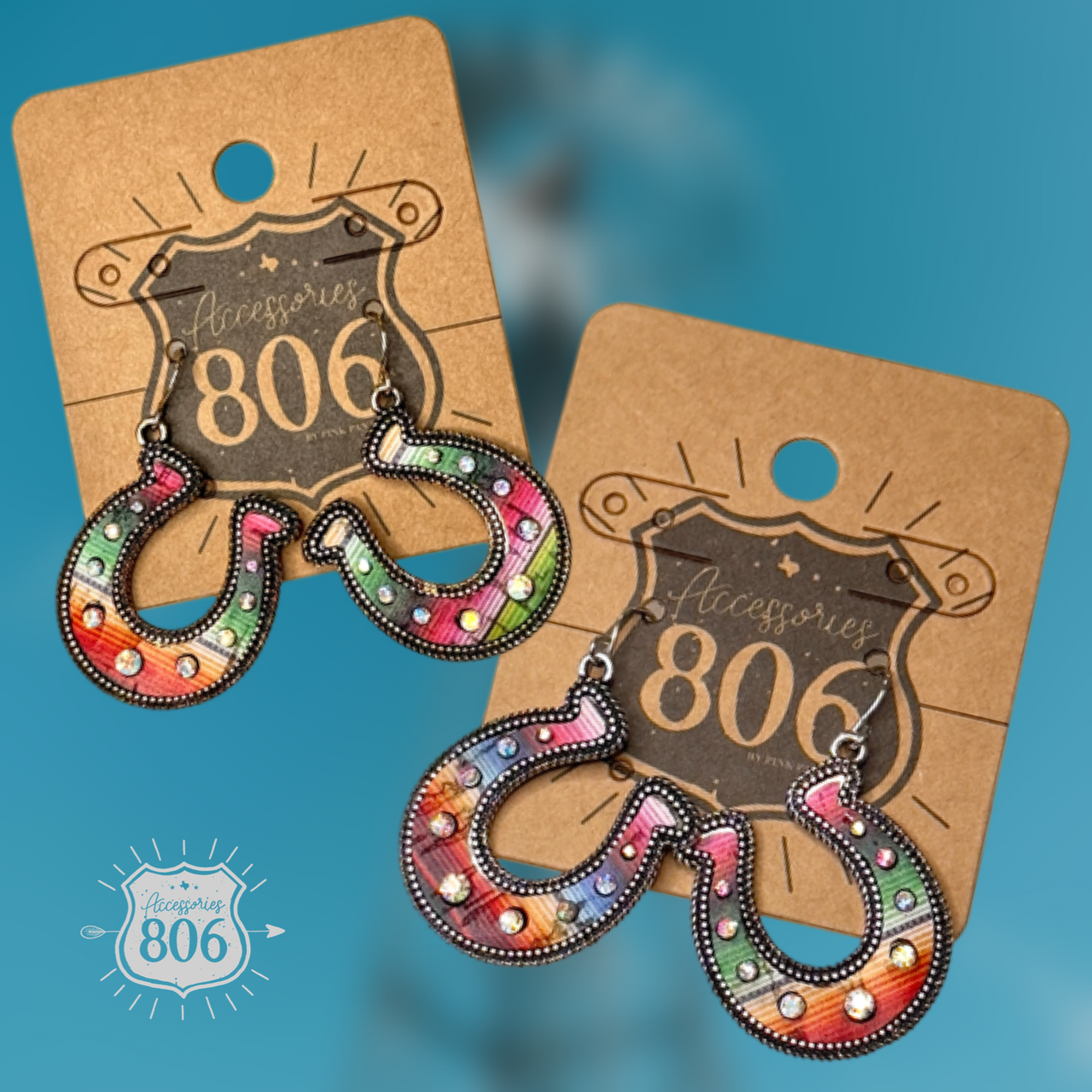 Western serape horseshoe earring - LC