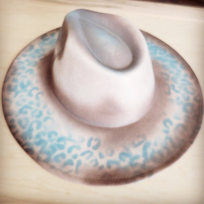 Hand-Painted Leopard Boho Western Cowgirl Hat Only-Brown/Turq 986r