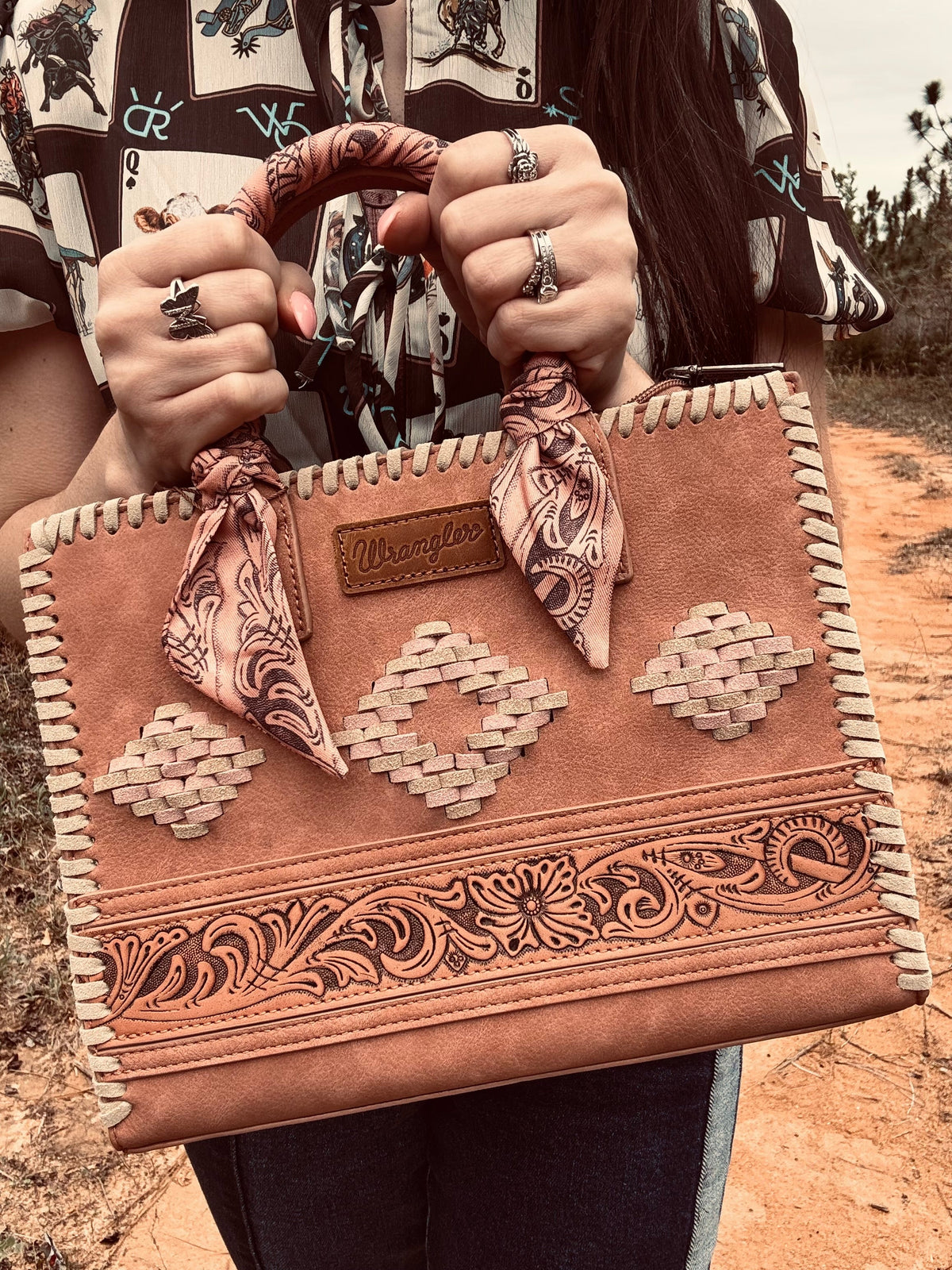 Wrangler Whipstitch Aztec Satchel/Crossbody