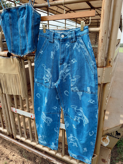 The Western Print Barrel Jeans