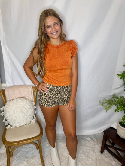 The Ruffle Sleeve Gameday Top- Orange