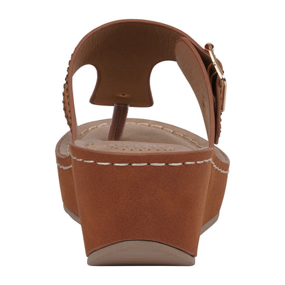 Women's Alani Cognac Embellished Thong Wedge Sandals
