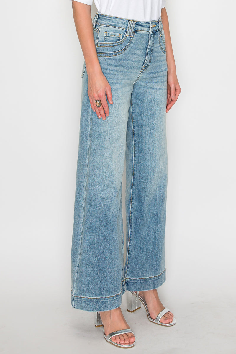TUMMY CONTROL HIGH RISE A-WIDE LEG FIT JEANS