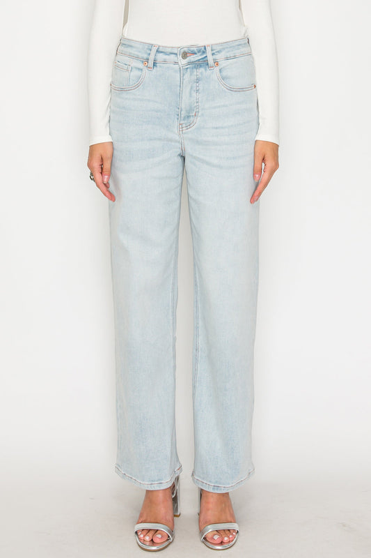 HIGH RISE PERFECT TUMMY CONTROL PINK THREAD STRAIGHT JEANS