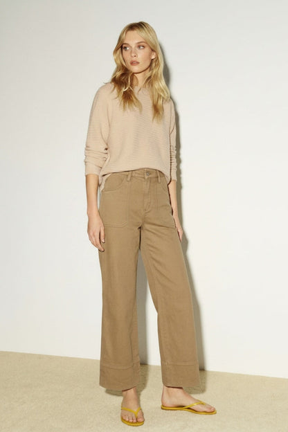 HIGH RISE TUMMY CONTROL GARMENT DYED PALAZZO JEANS