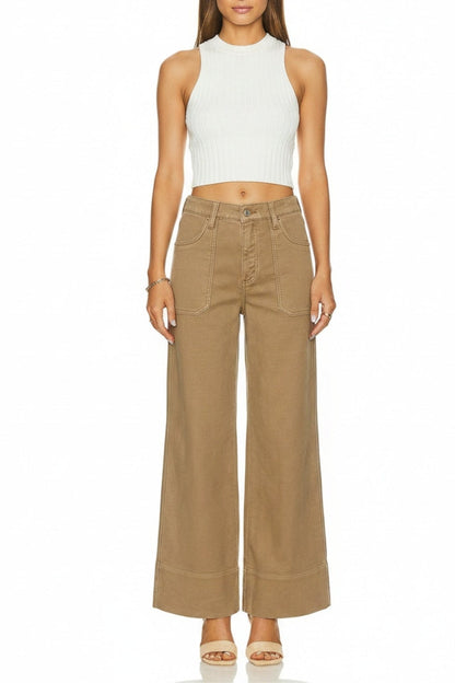 HIGH RISE TUMMY CONTROL GARMENT DYED PALAZZO JEANS