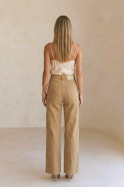 HIGH RISE TUMMY CONTROL GARMENT DYED PALAZZO JEANS