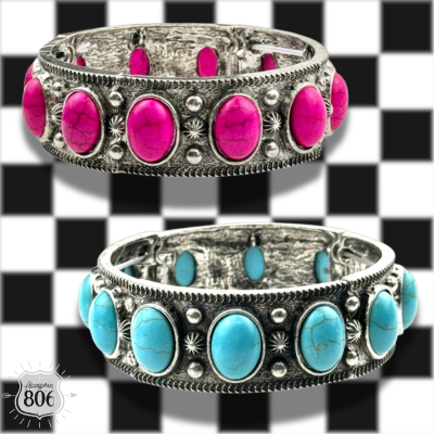 Western oval cabochon stretch bracelet