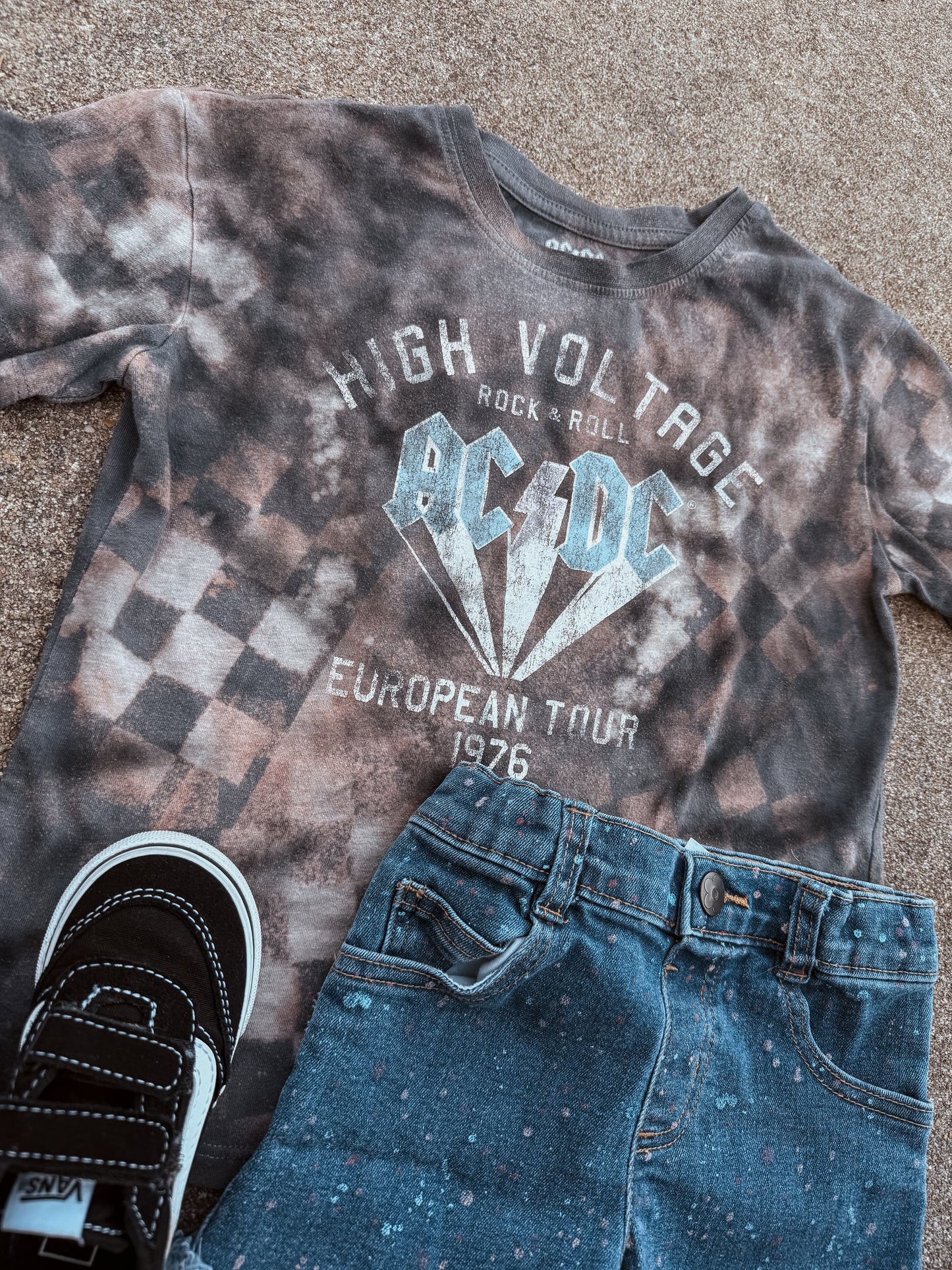 Upcycled By Katie: AC/DC High Voltage Tee – Hand-Bleached One-of-a-Kind (Kids S 6/6X) Shirt – Graphic Tee