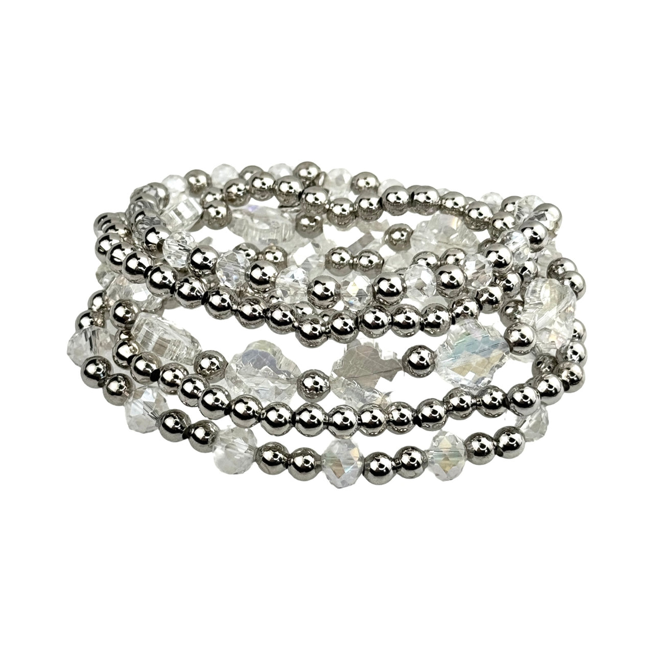 Crystal and silver bead bracelet set
