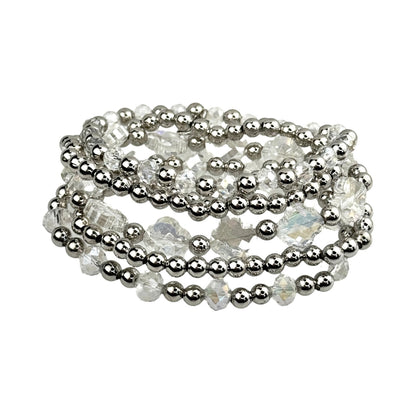 Crystal and silver bead bracelet set